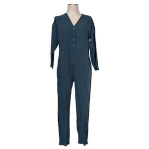 Outerknown 100% Linen Blue Long Sleeve Retrograde Jumpsuit Women Sz S Crunchy